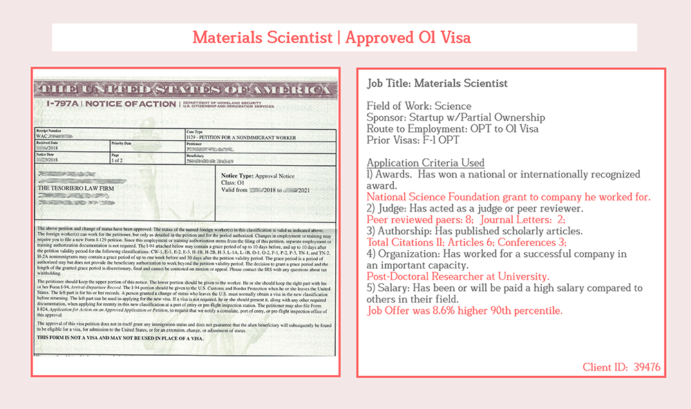materials scientist o1 visa
