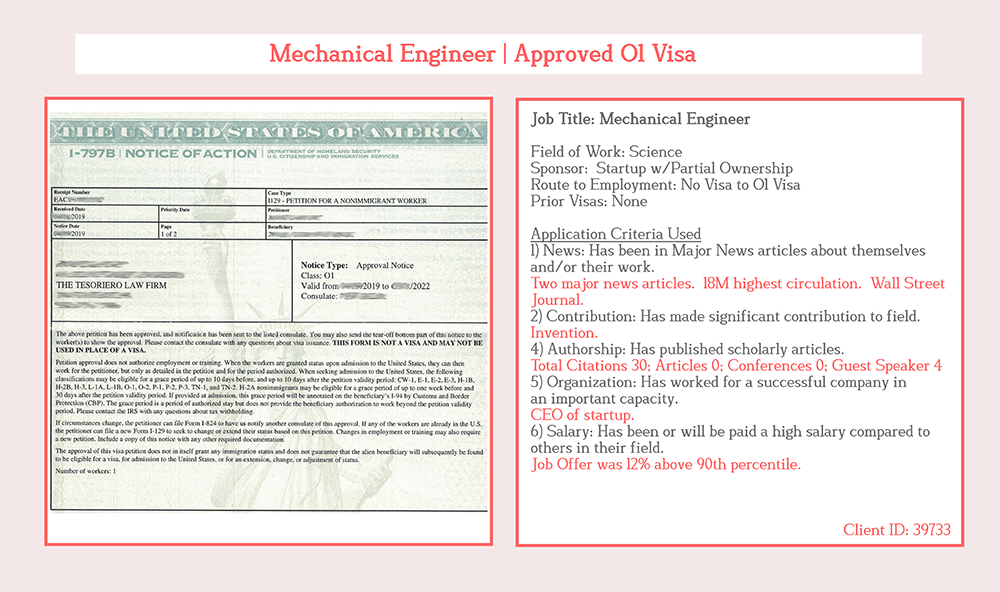 mechanical engineer o1 visa