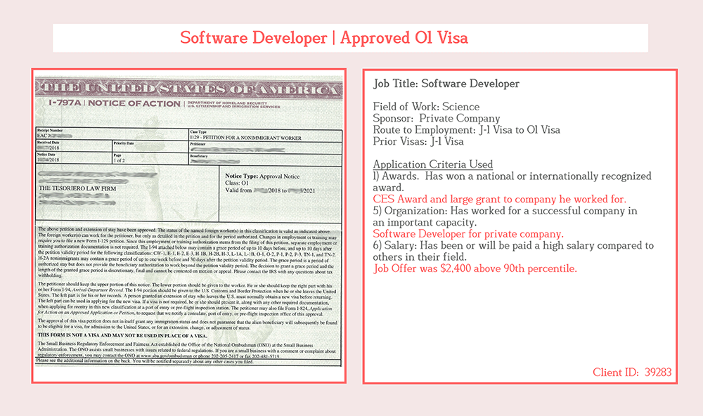 software developer o1 visa