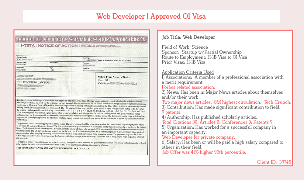 web developer o1 visa